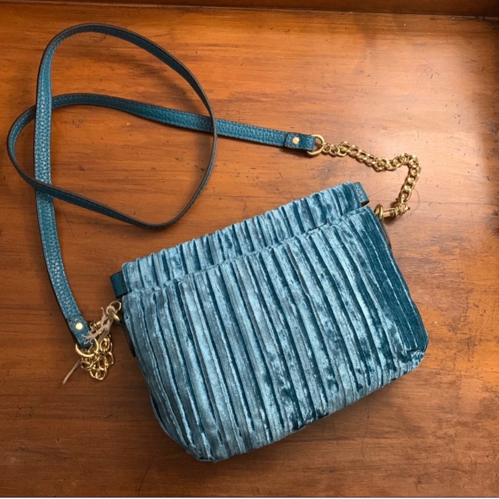 A New Day Teal Crushed Velvet Mini Crossbody Bag